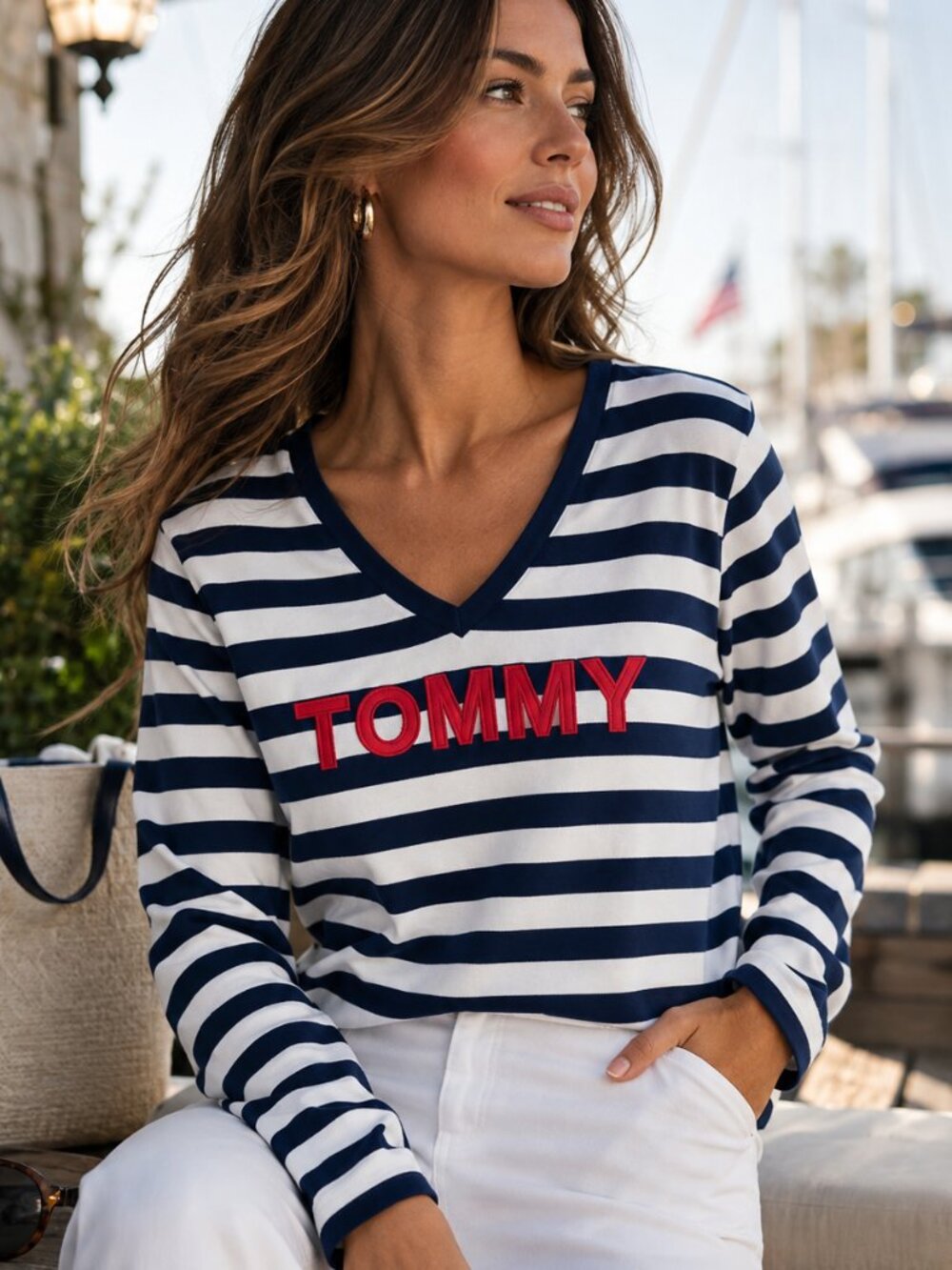 Tommy Hilfiger Hard-to-Find Embroidered Logo Nautical Stripe Top XL NWOT